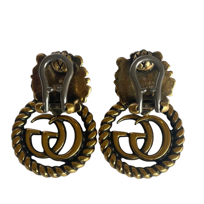 Gucci GG Marmont Lion Head Clip Earrings with Original Box and Pouch