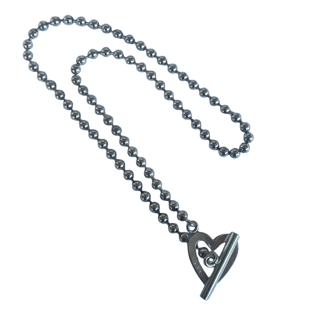 Gucci Sterling Silver Boule Chain Necklace with Heart Toggle