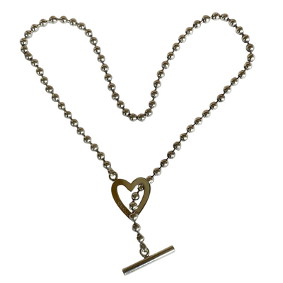 Gucci Sterling Silver Boule Chain Necklace with Heart Toggle