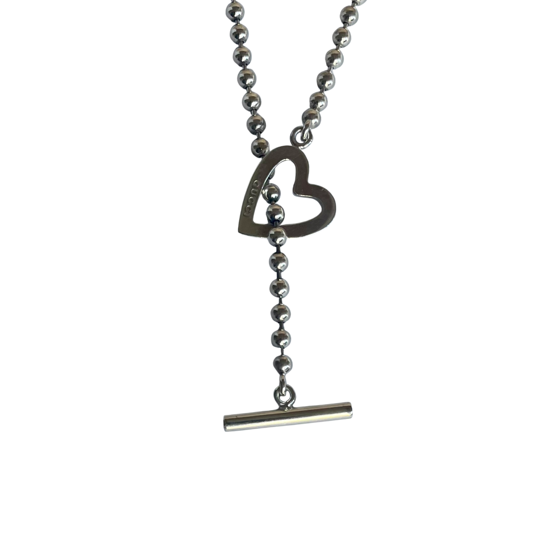 Gucci Sterling Silver Boule Chain Necklace with Heart Toggle