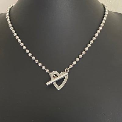 Gucci Sterling Silver Boule Chain Necklace with Heart Toggle