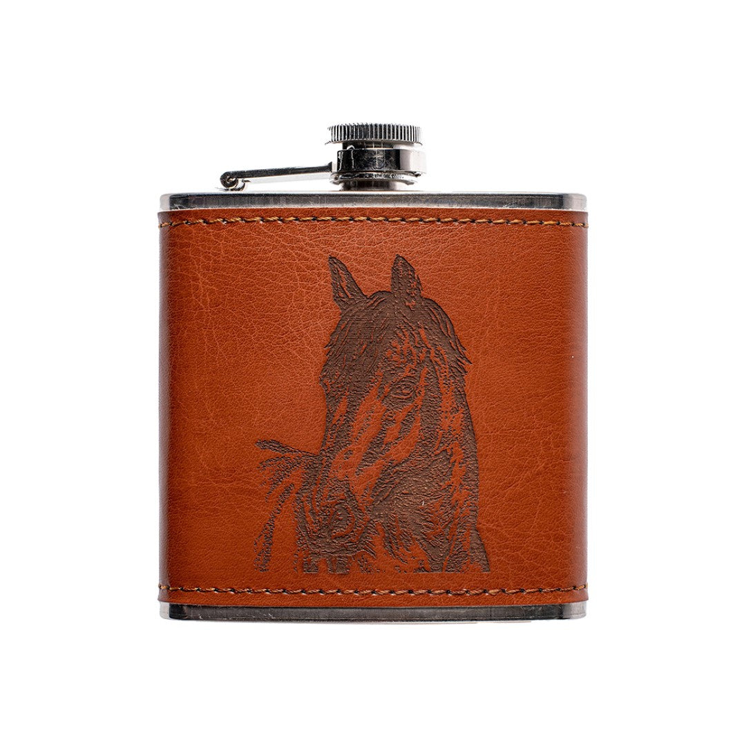 Engraved Leather Hip Flask - Horse