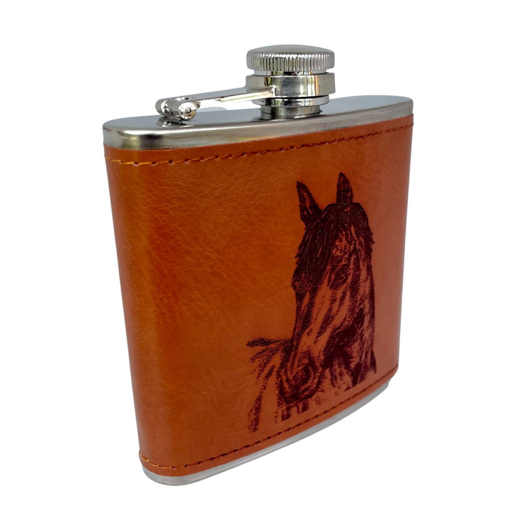 Engraved Leather Hip Flask - Horse