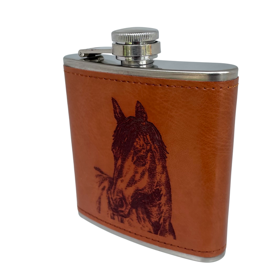 Engraved Leather Hip Flask - Horse