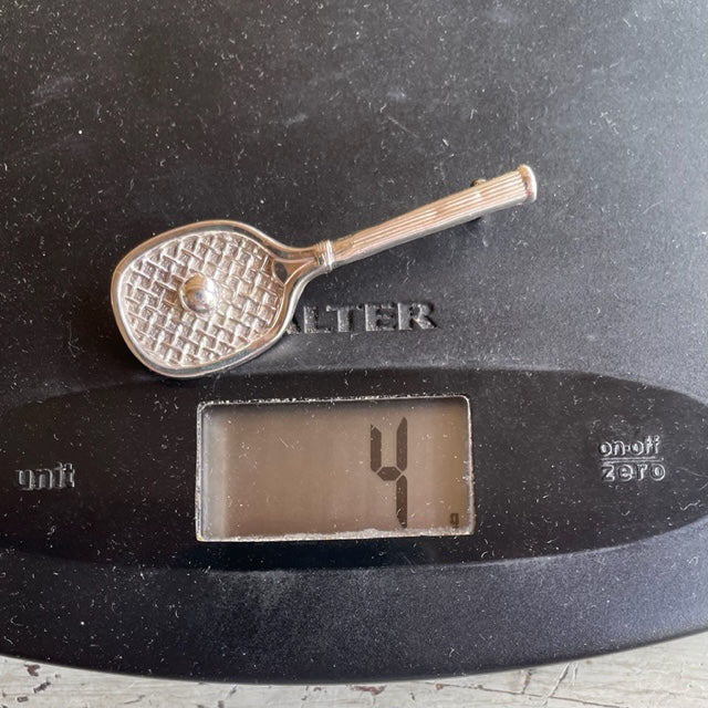 Antique Victorian Sterling Silver Tennis Racket Brooch by Abrahall & Bint, 1890
