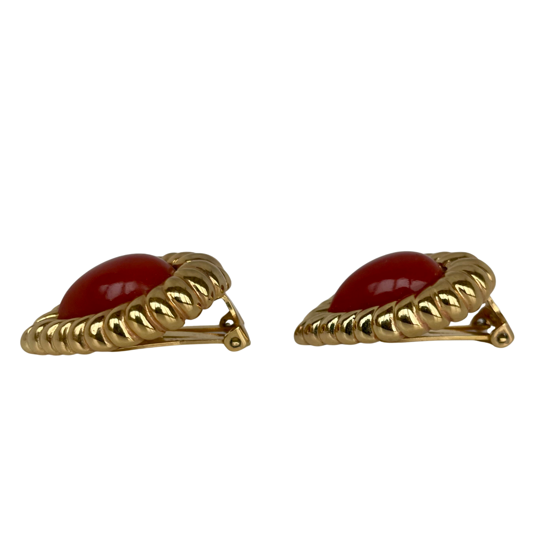 A pair of Vintage Christian Dior Gold Plated Carnelian Clip Earrings
