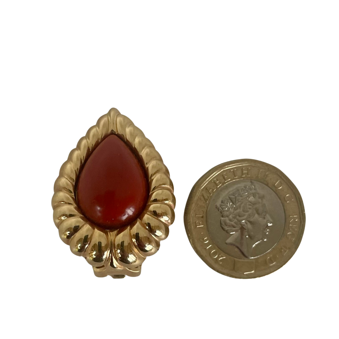 A pair of Vintage Christian Dior Gold Plated Carnelian Clip Earrings