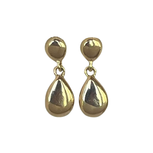 Pair of vintage Givenchy gold teardrop dangle clip-on earrings on a white background