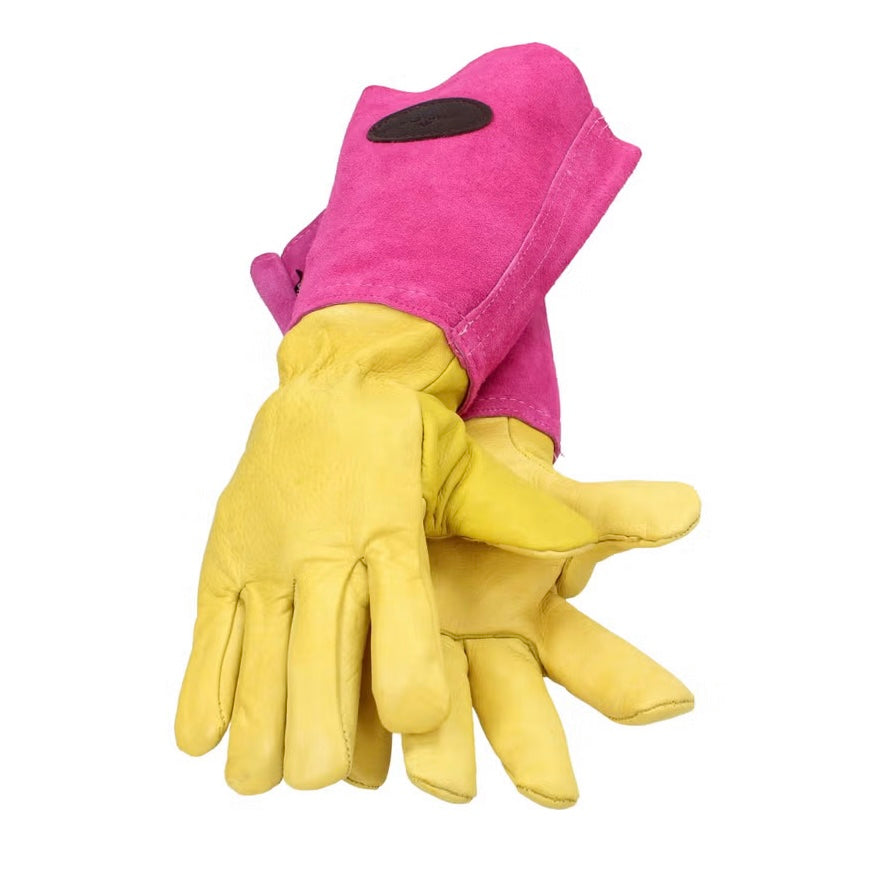 Leather Gardening Gauntlets - Pink, Large