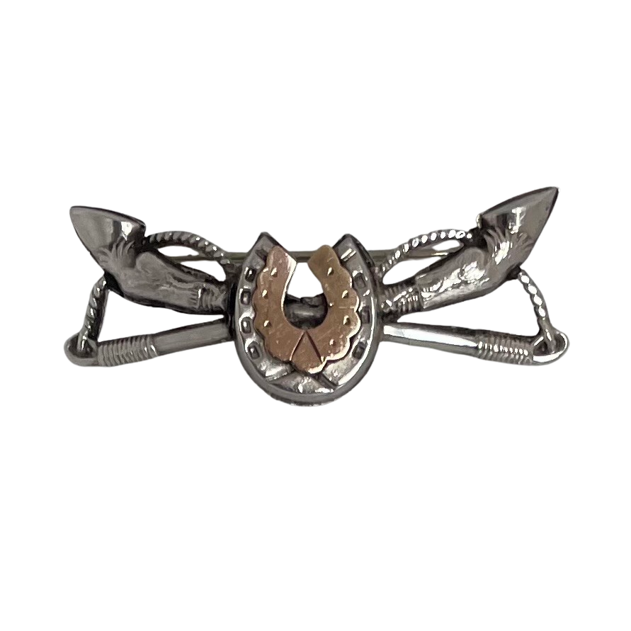A Sterling Silver Edwardian Horseshoe, Crop and Horse Hooves Stock Pin/Brooch, 1901