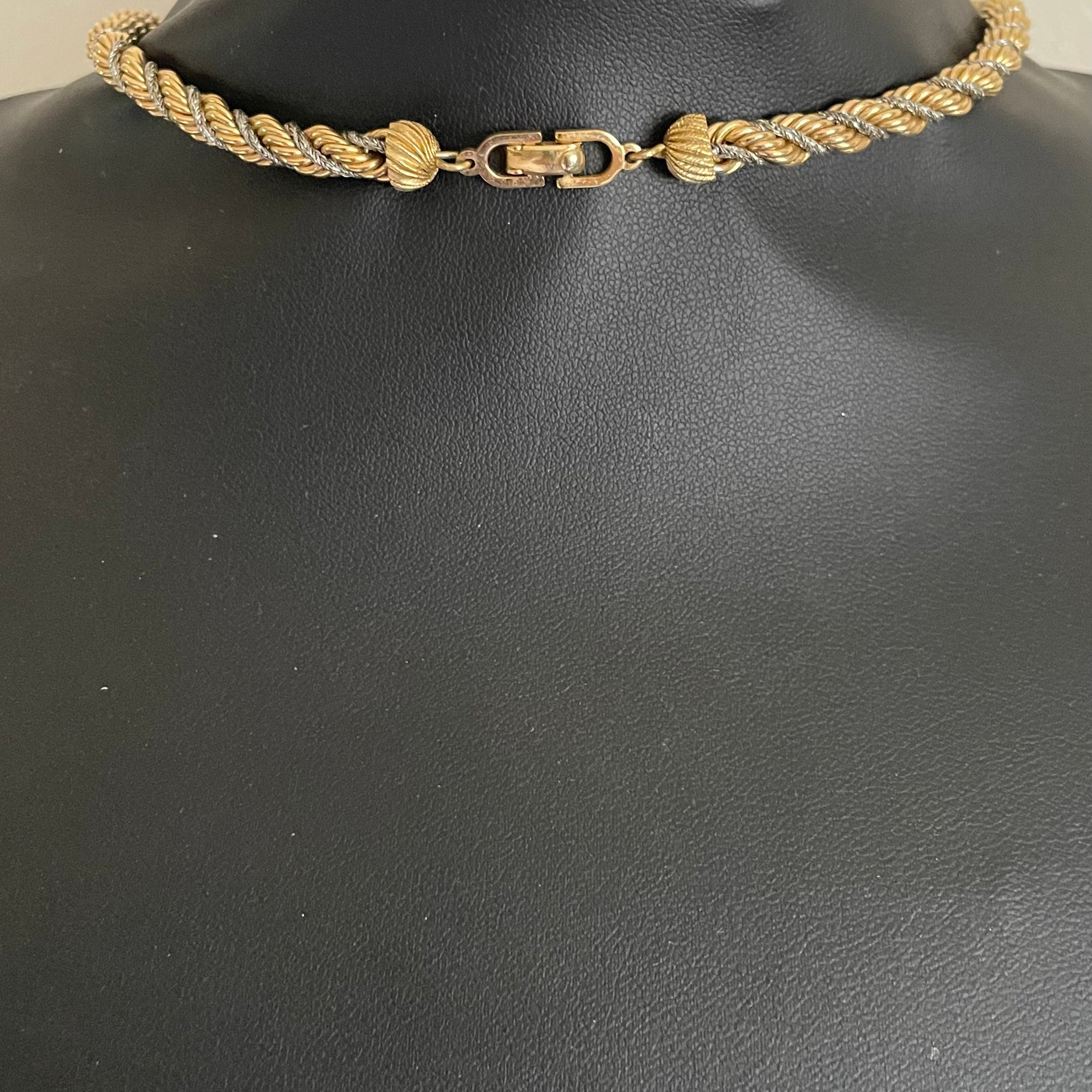 Vintage Christian Dior twisted rope necklace, 80cm gold and silver-tone, signed Chr. Dior, by Henkel & Grosse. 1970s-1980s, excellent condition, back view