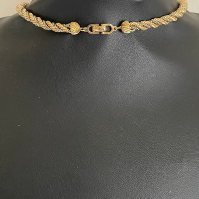 Vintage Christian Dior twisted rope necklace, 80cm gold and silver-tone, signed Chr. Dior, by Henkel & Grosse. 1970s-1980s, excellent condition, back view