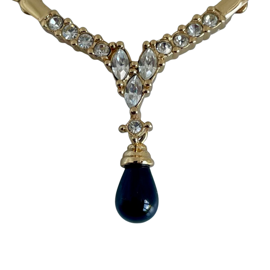 A Christian Dior Vintage Crystal Necklace with Black Lucite Drop