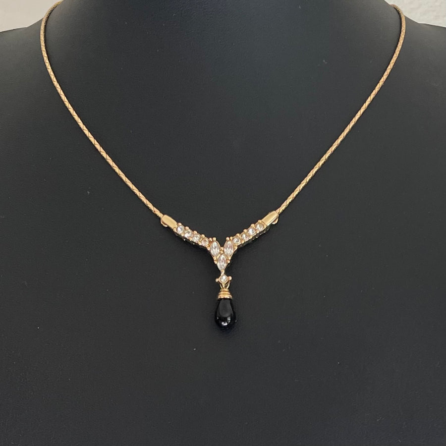 A Christian Dior Vintage Crystal Necklace with Black Lucite Drop