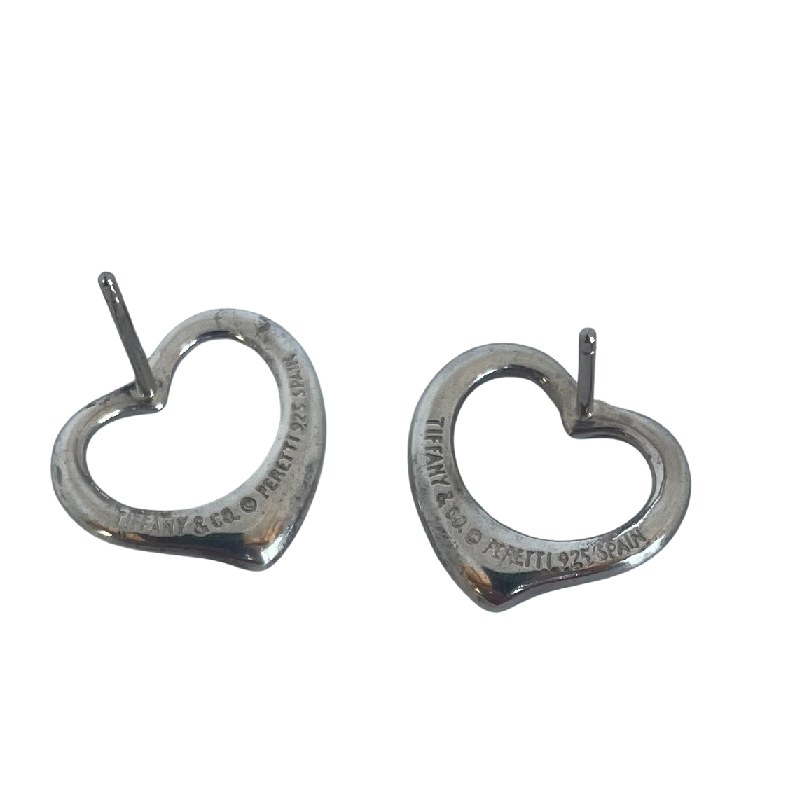 A Pair of Tiffany & Co. Elsa Peretti Open Heart Sterling Silver Vintage Stud Earrings