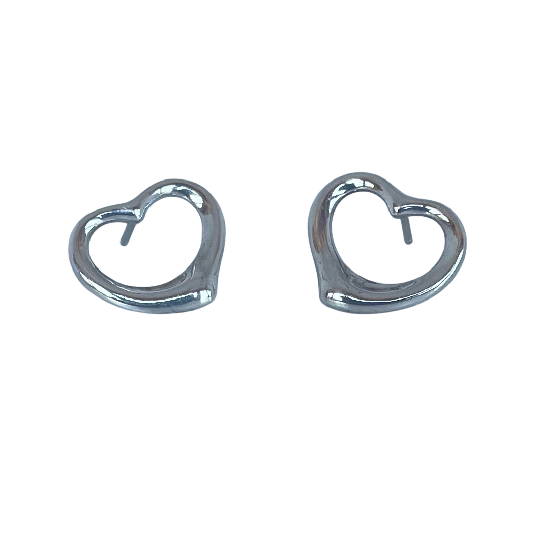 A Pair of Tiffany & Co. Elsa Peretti Open Heart Sterling Silver Vintage Stud Earrings