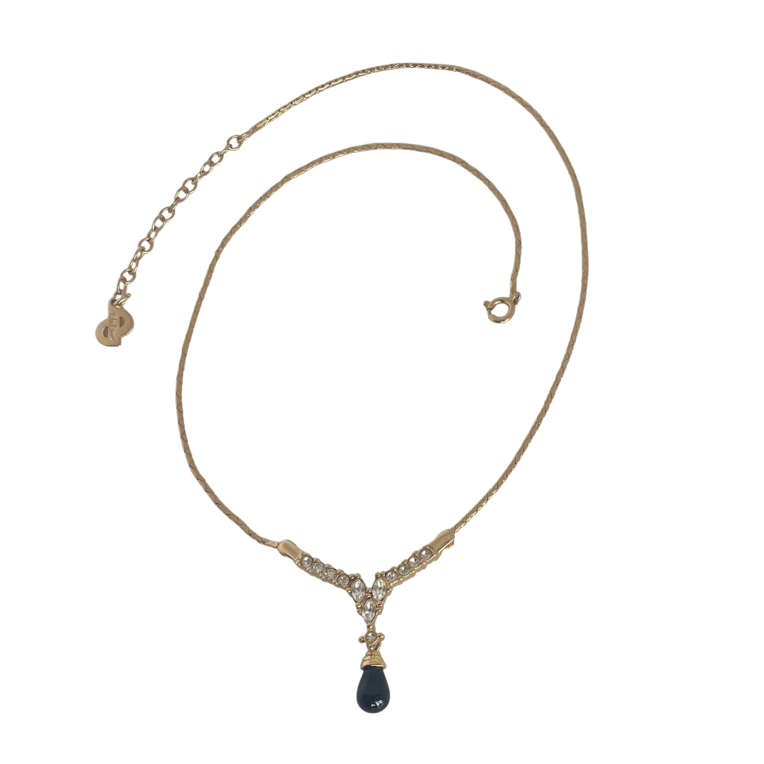 A Christian Dior Vintage Crystal Necklace with Black Lucite Drop