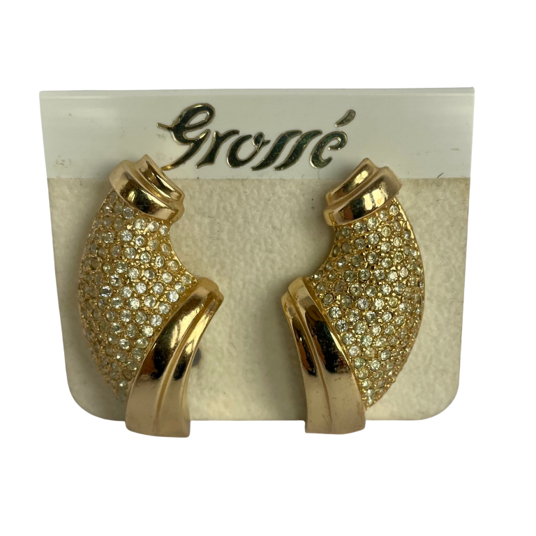 Vintage Grossé (Dior) Gold-Plated Cornucopia Clip Earrings, 1980s, On Original Card