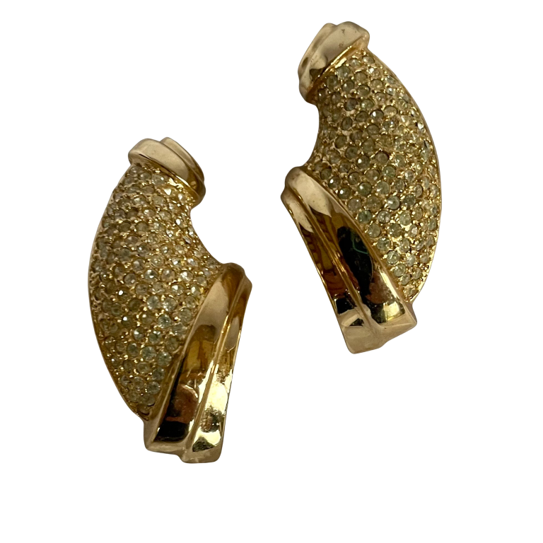 Vintage Grossé (Dior) Gold-Plated Cornucopia Clip Earrings, 1980s, On Original Card