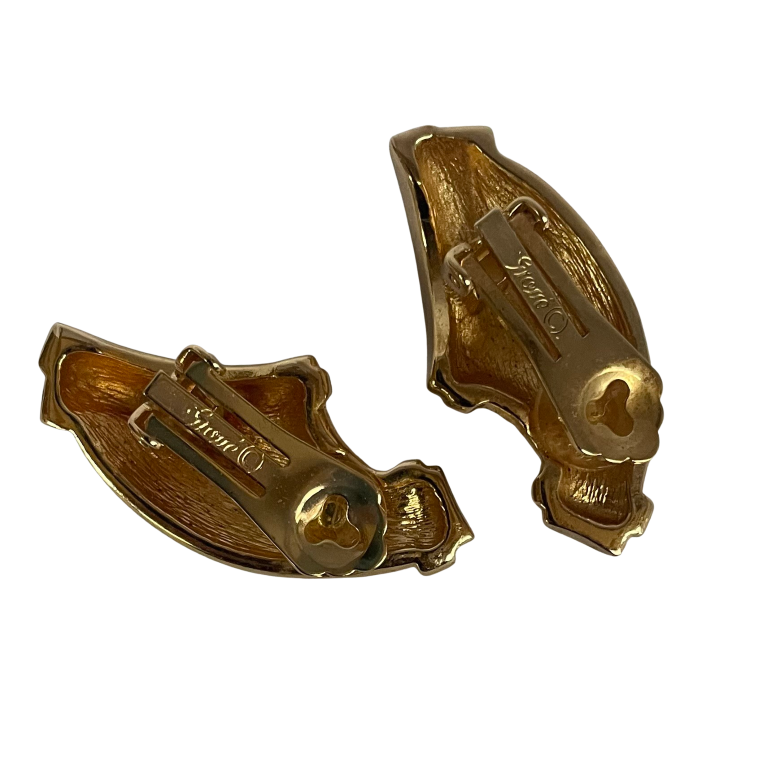 Vintage Grossé (Dior) Gold-Plated Cornucopia Clip Earrings, 1980s, On Original Card