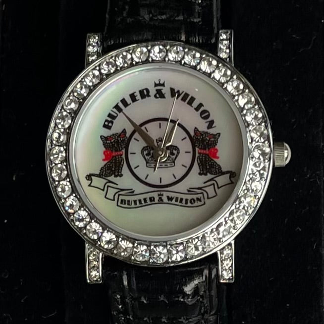 Butler & Wilson Black Cat Watch with Leather Strap, Unworn