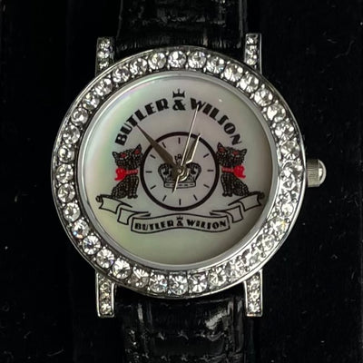 Butler & Wilson Black Cat Watch with Leather Strap, Unworn