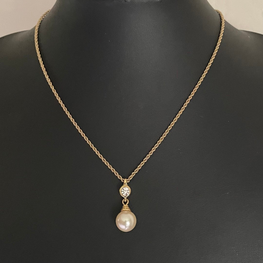 Christian Dior Vintage Necklace with Drop Faux Pearl in Original Box