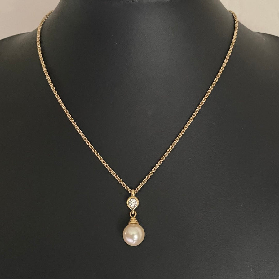 Christian Dior Vintage Necklace with Drop Faux Pearl in Original Box
