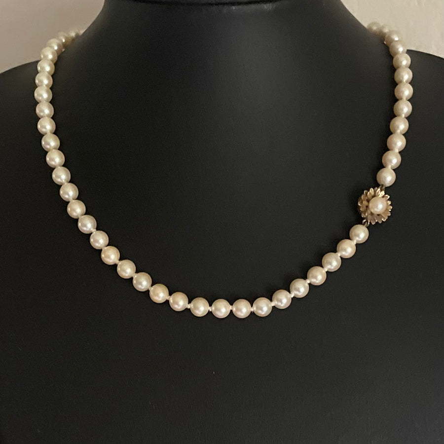 Vintage Faux Pearl Necklace Sterling Silver 925 Gilt Flower Clasp
