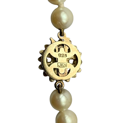 Vintage Faux Pearl Necklace Sterling Silver 925 Gilt Flower Clasp