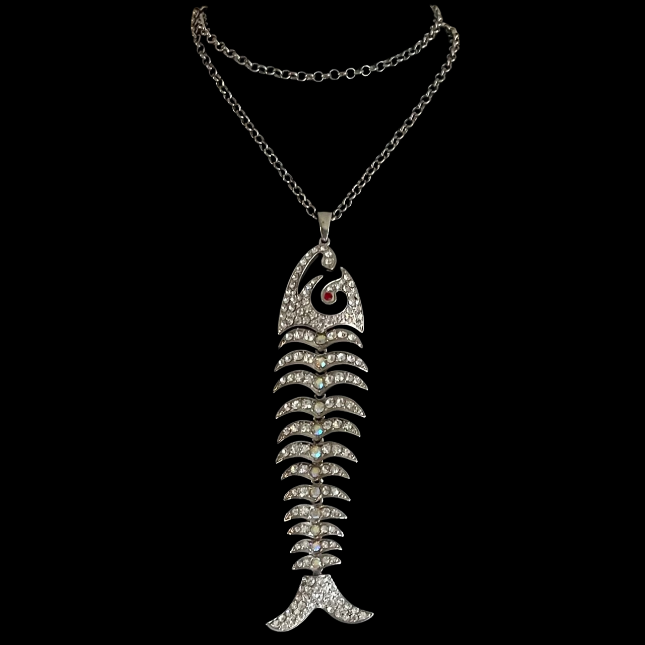 Vintage Butler & Wilson Articulated Fish Skeleton Statement Long Necklace
