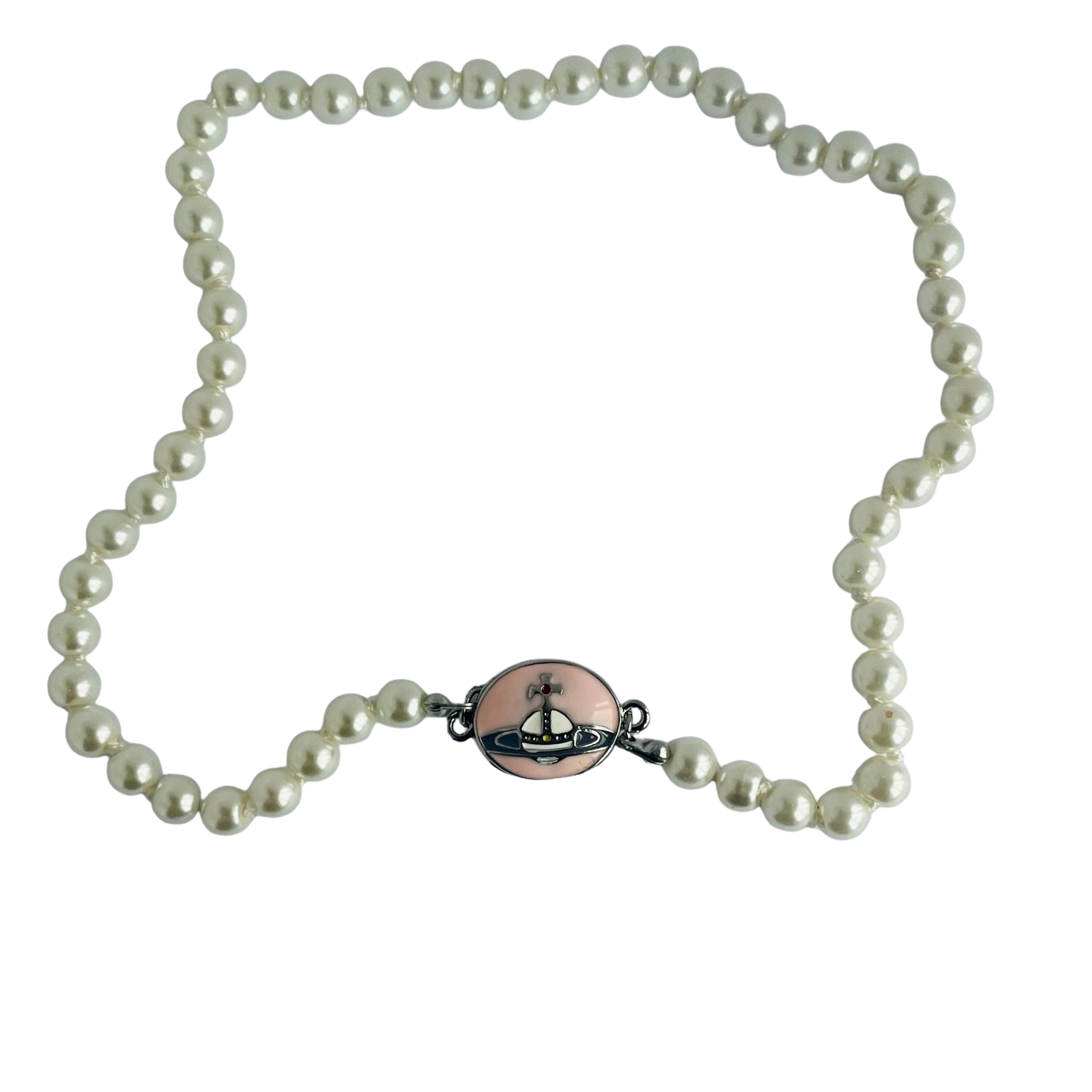 Vivienne Westwood Loelia Pearl Necklace, Pink Enamel Centrepiece