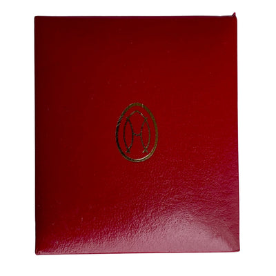 Original red Ilias Lalaounis luxury jewelry presentation box featuring the gold-stamped brand name and signature tower monogram logo in clean condition.