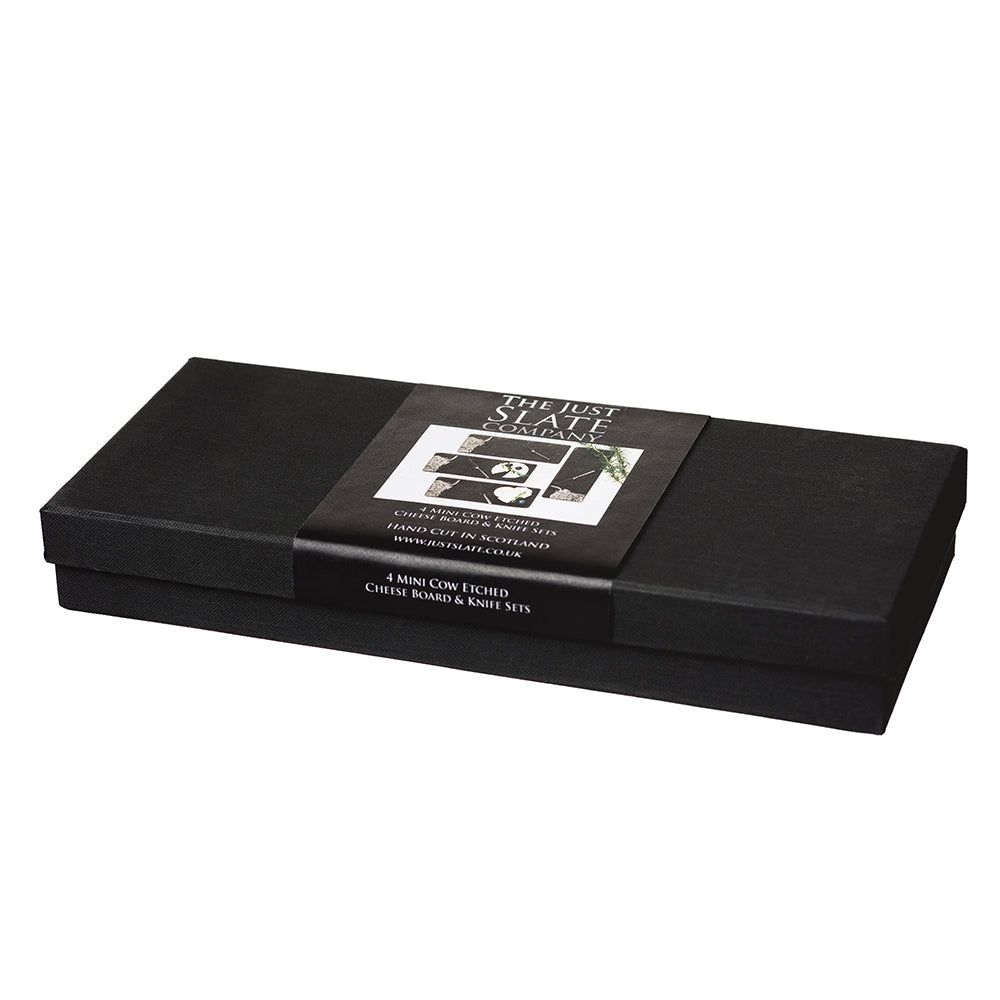 Set of 4 Highland Cow Mini Slate Cheese Board & Knife Set