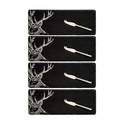 Set of 4 Stag Mini Slate Cheese Board & Knife Set
