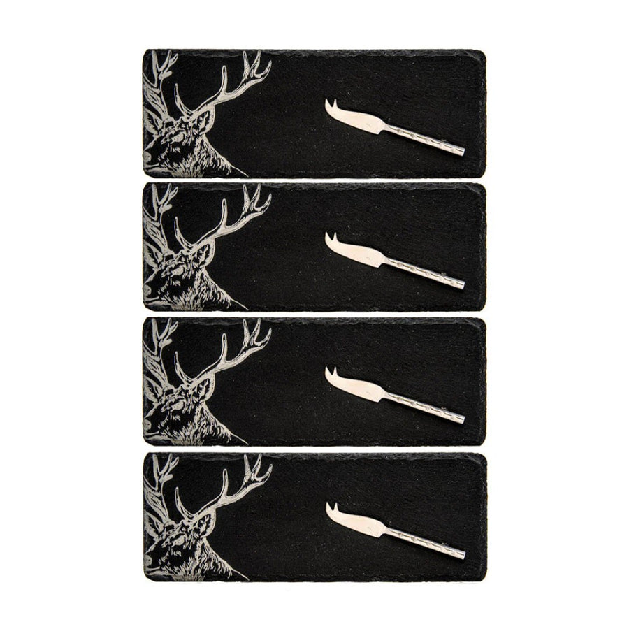 Set of 4 Stag Mini Slate Cheese Board & Knife Set