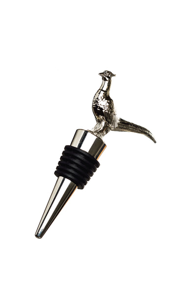 A stainless steel bottle stopper with a beautifully detailed pheasant head
