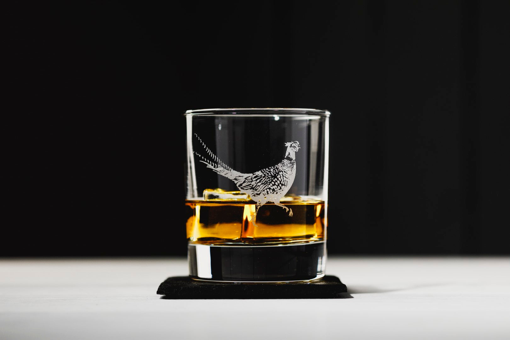 Pheasant Engraved Tumbler with Slate Coaster