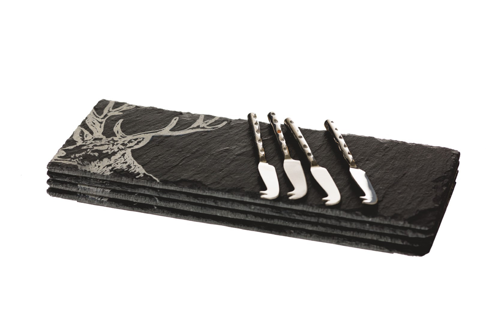 Set of 4 Stag Mini Slate Cheese Board & Knife Set