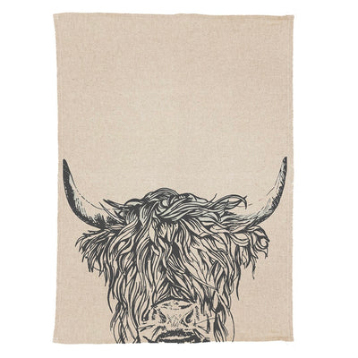 Linen Tea Towel, Highland Cow