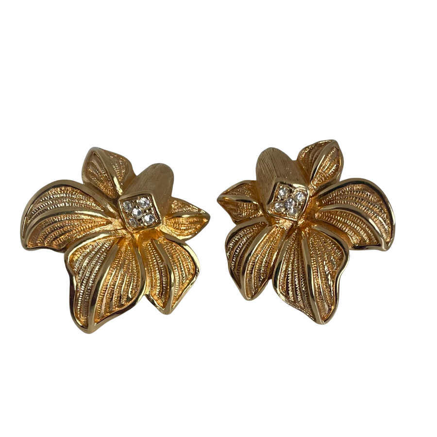 A pair of  Vintage Christian Dior Flower Stud Earrings, 1980s