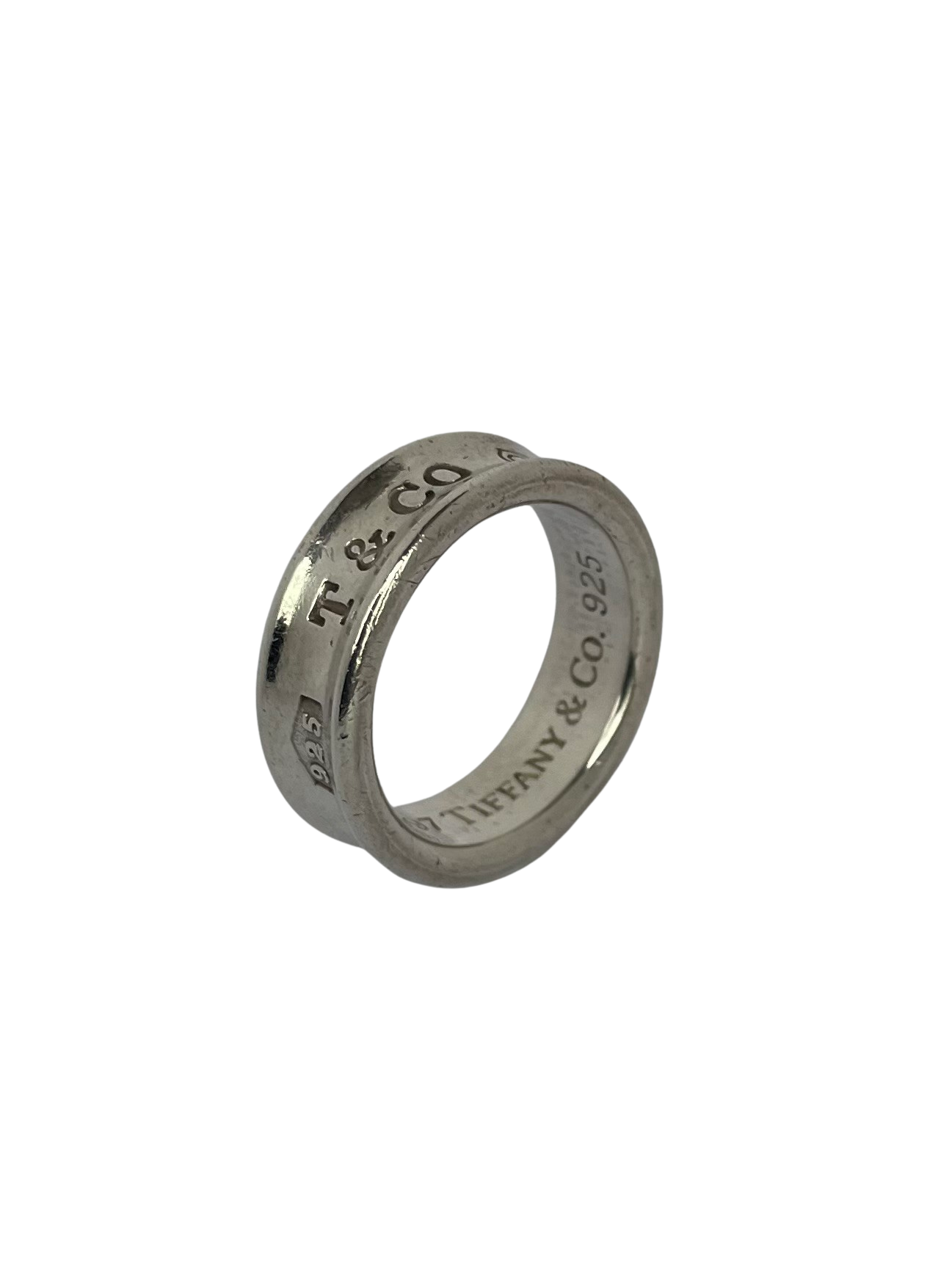 Pre-loved Tiffany & Co. 1837 sterling silver ring with concave band engraved with T&CO 1837