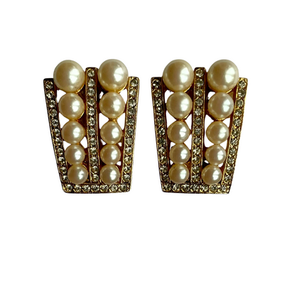 Vintage Minika Faux Pearl Gold-Plated Clip On Earrings, Original Box, 1960s/70s