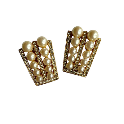 Vintage Minika Faux Pearl Gold-Plated Clip On Earrings, Original Box, 1960s/70s