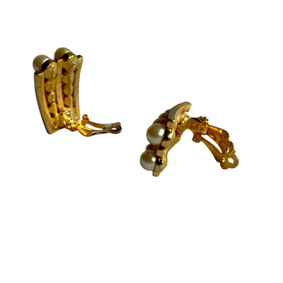 Vintage Minika Faux Pearl Gold-Plated Clip On Earrings, Original Box, 1960s/70s
