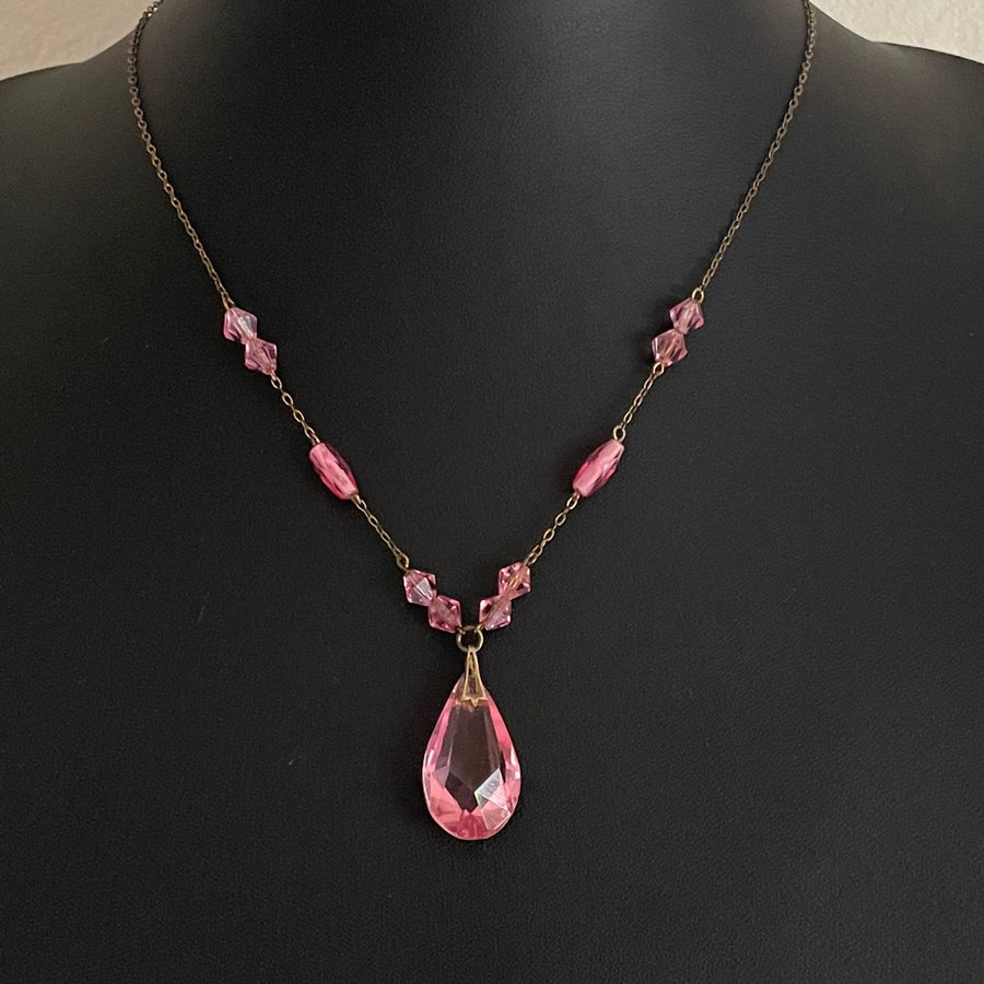 Art Deco  Pink  Glass Pendant Necklace, c. 1930s