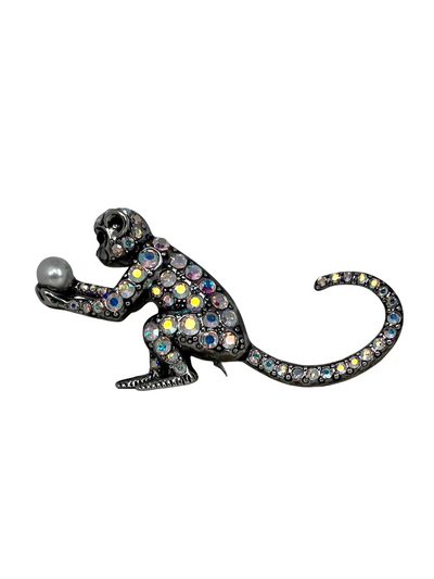 Vintage Butler & Wilson Crystal Monkey Brooch with Pearl
