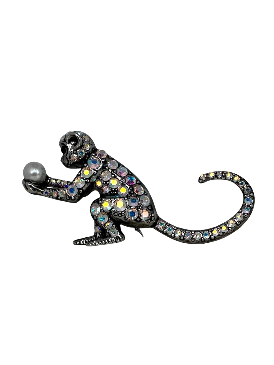 Vintage Butler & Wilson Crystal Monkey Brooch with Pearl