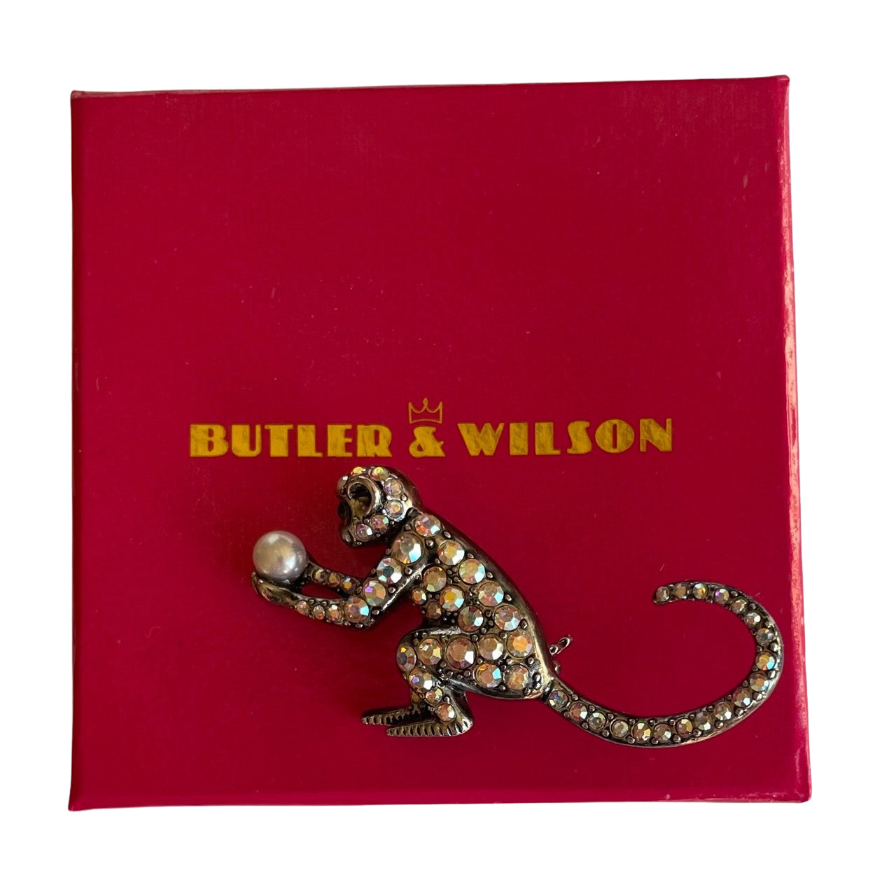 Vintage Butler & Wilson Crystal Monkey Brooch with Pearl