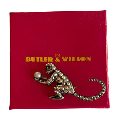 Vintage Butler & Wilson Crystal Monkey Brooch with Pearl